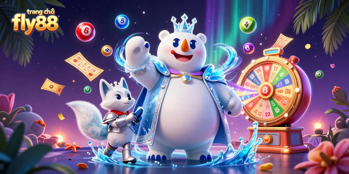 Engage in winning opportunities on trang chủ fly88 with vibrant lottery and gaming elements surrounding an ice king.