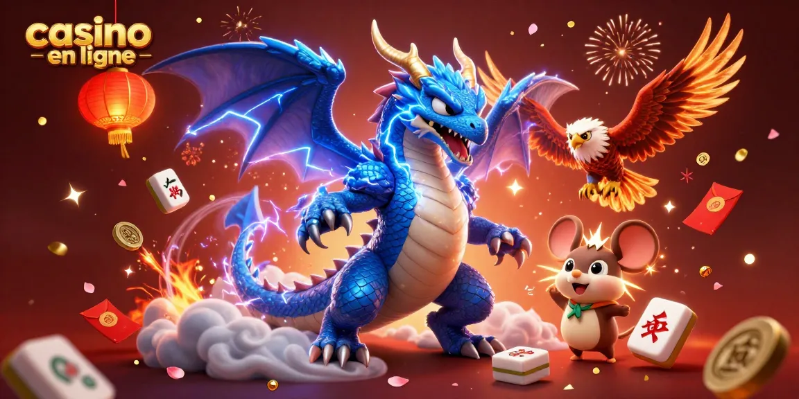 Le jeu de casino en ligne s'anime avec un dragon tonnerre et des éléments festifs.