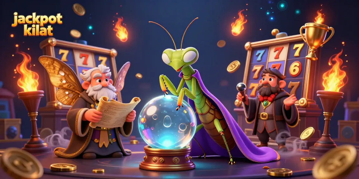 Experience the magic of jackpot kilat with a 3D cartoon fortune teller and thrilling slots in a vibrant casino scene.