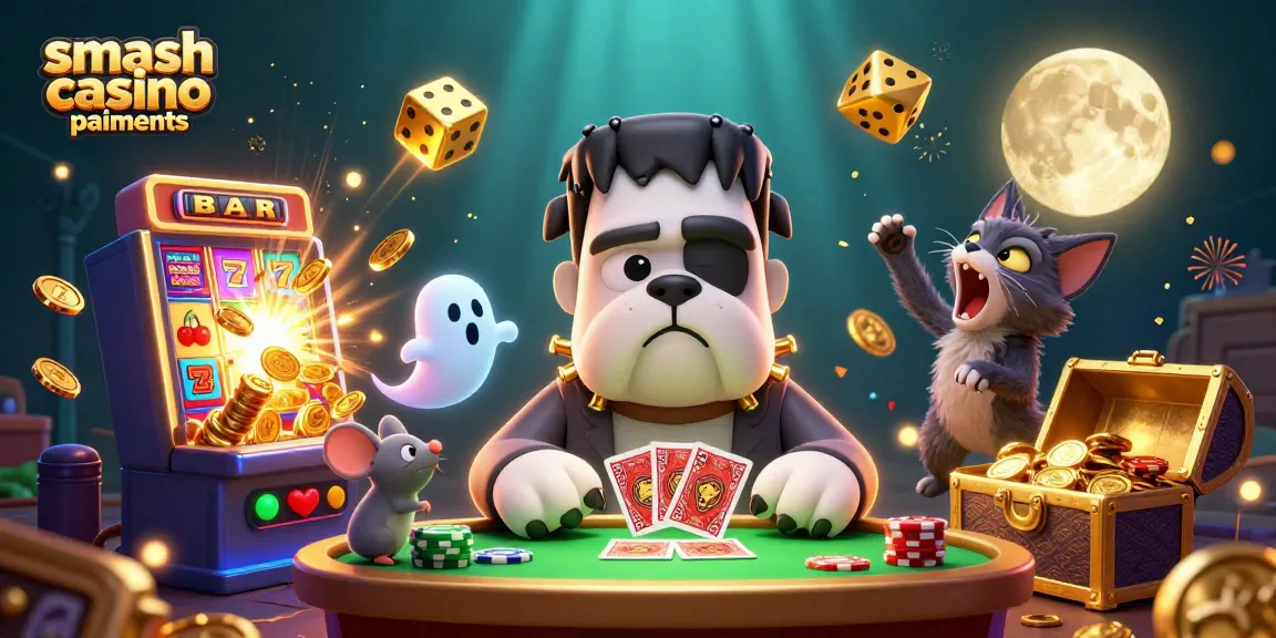 Découvrez les paiements Smash Casino avec des personnages amusants dans une scène dynamique.