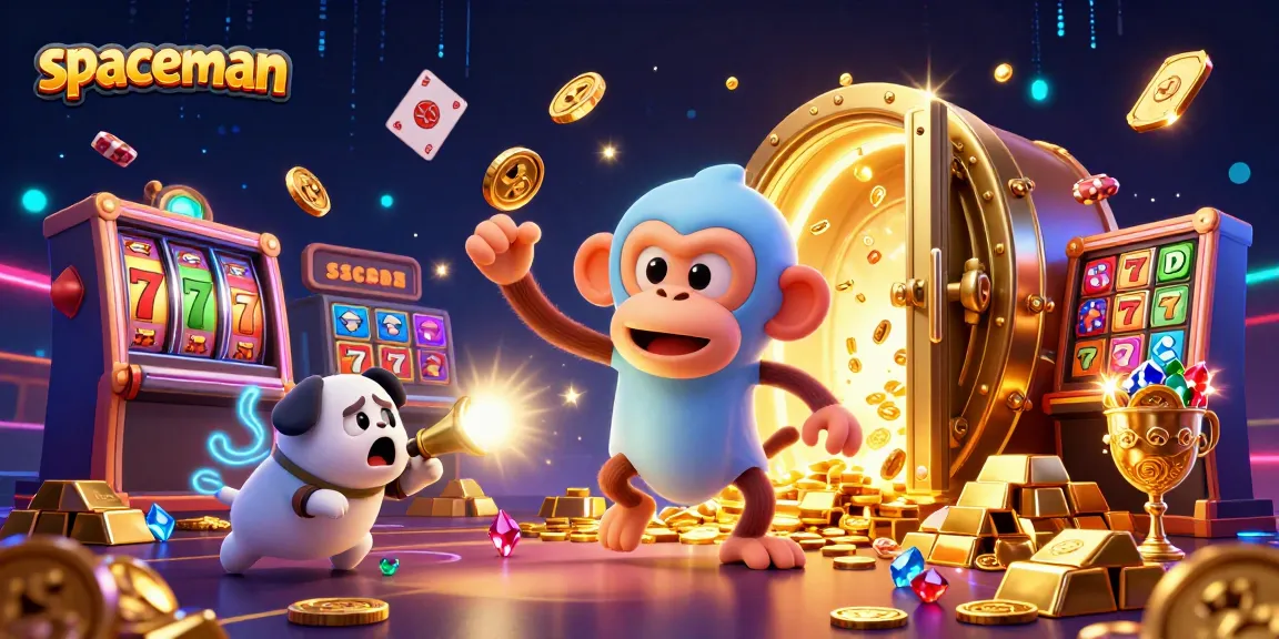 Spaceman slot game featuring juggling golden objects and a curious puppy tracking it in a casino setting.