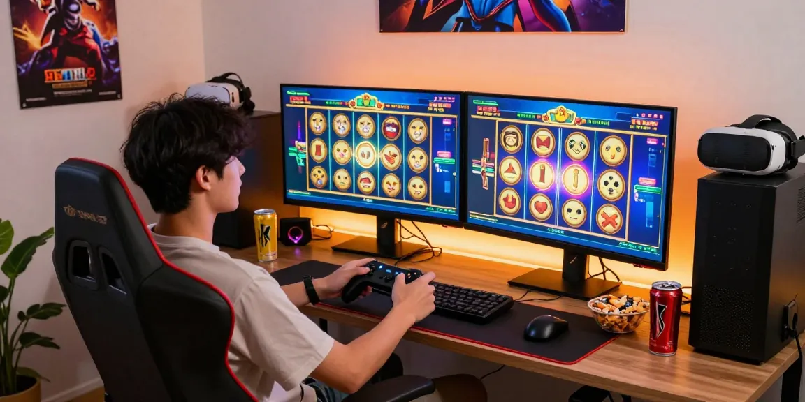 Permainan slot online dengan pemain bersemangat di ruang beranda modern.
