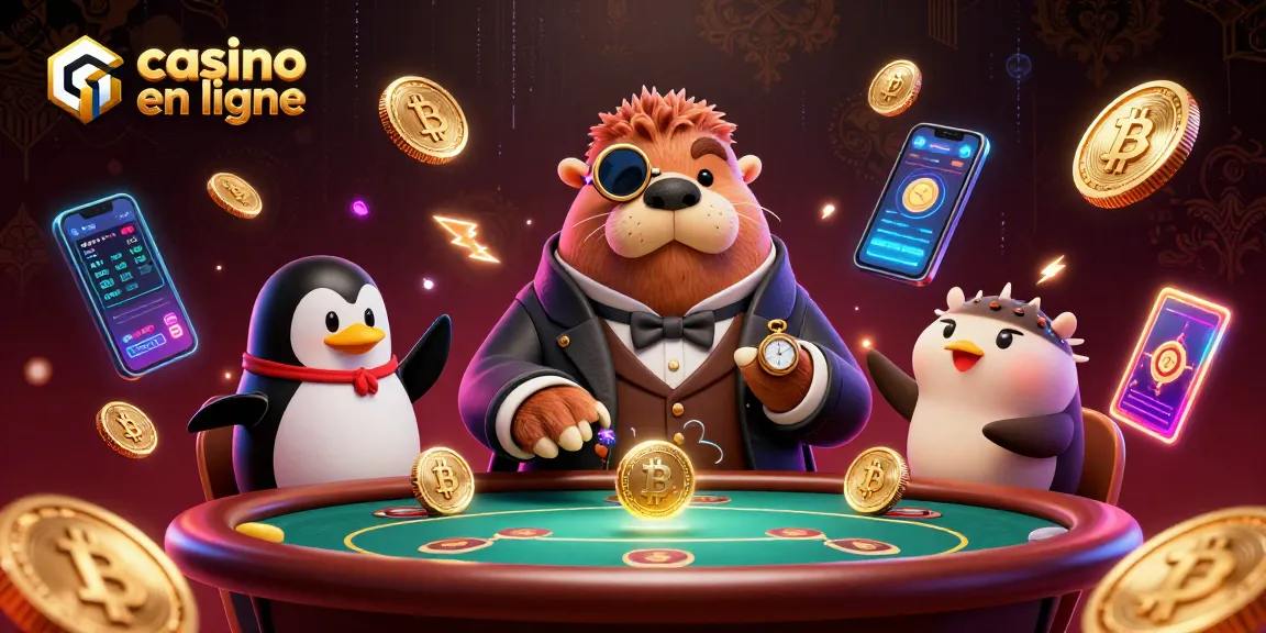Jouez à des jeux de casino en ligne avec un phoque élégant au poker et des éléments de crypto-monnaie