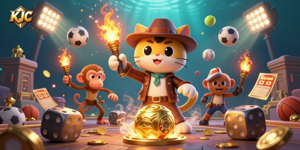 KJC brings action to sports betting with a vibrant illustration of a winning explorer and his monkey companion.