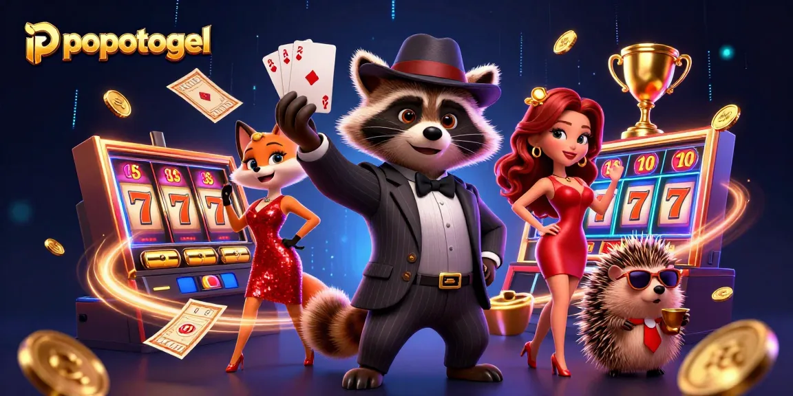 Win big with popotogel: Dynamic 3D illustration featuring a royal flush and slot elements.