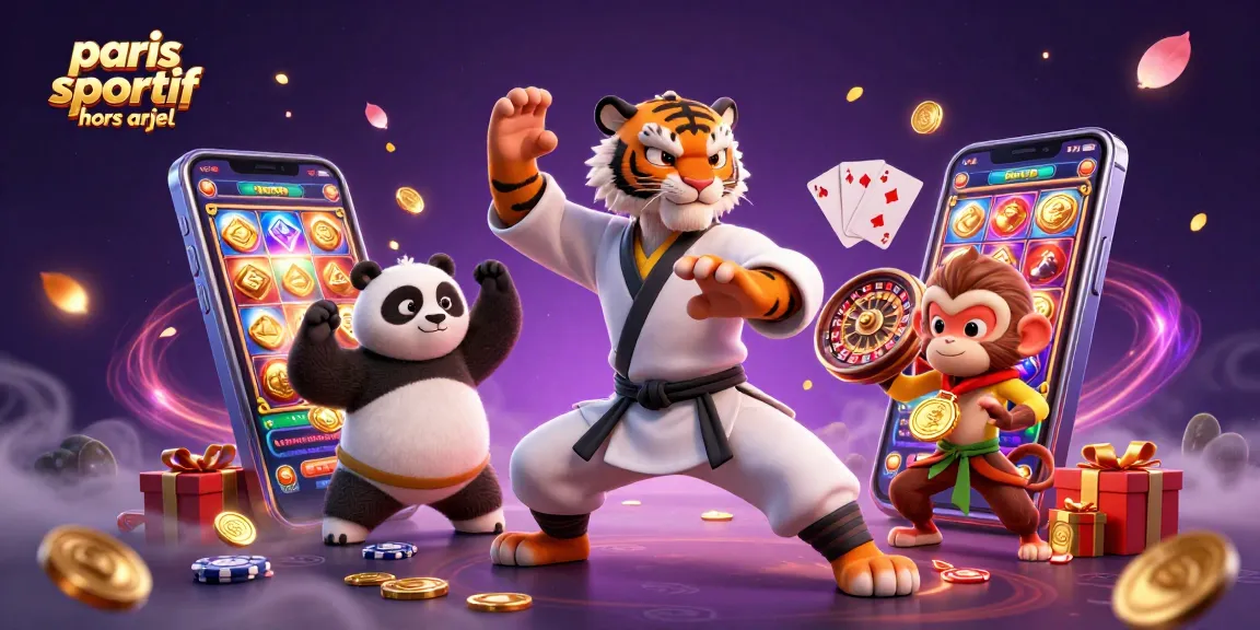 Capturer les paris sportif hors arjel avec des tigres, pandas, et singes s'amusant dans une scène animée.