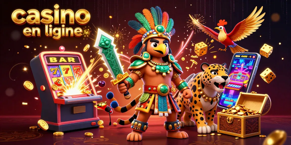 Jouez à des jeux passionnants à casino en ligne avec un guerrier aztèque et un jaguar dans un décor dynamique.