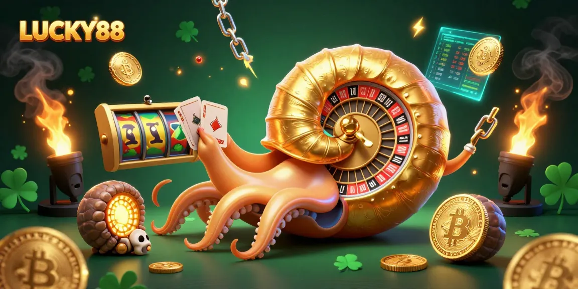 Engage in thrilling gameplay at LUCKY88 with a vibrant 3D scene of a nautilus and casino elements showcasing excitement.