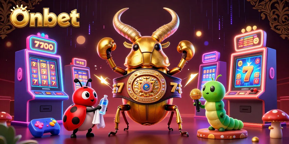 Join the excitement of Onbet with colorful slots and dynamic characters in a vibrant casino scene.