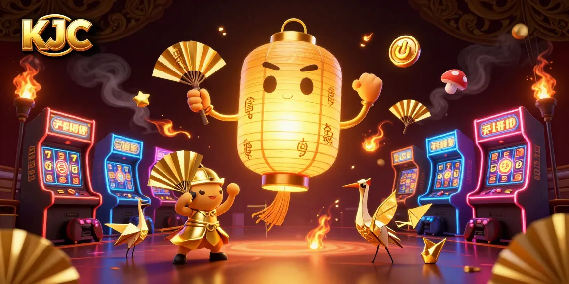 KJC's vibrant casino scene featuring dynamic games, gold lantern spirit, and energetic paper warriors.