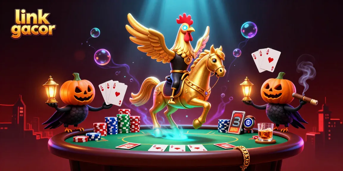 Experience thrilling gameplay with link gacor in a vibrant casino scene featuring a golden rooster and poker elements.