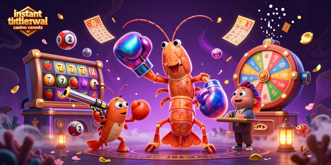 Experience fast cashouts at instant withdrawal casino Canada with vibrant slot reels and lottery elements.