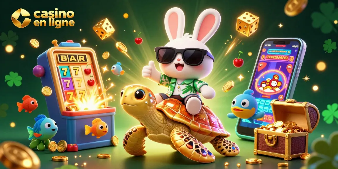 Profitez de l'app casino en ligne avec un lapin chanceux et une tortue dorée.