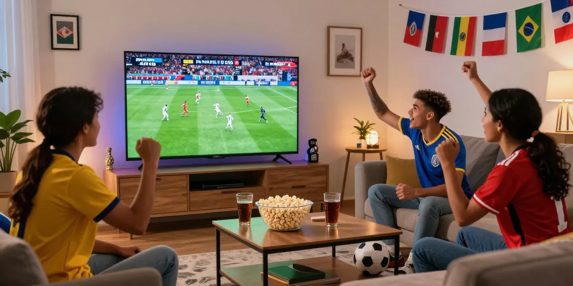 Pengalaman menonton FIFA World Cup 2026 di TATA4D Sport dengan suasana hangat, teman-teman bersorak dan layar TV menampilkan pertandingan.