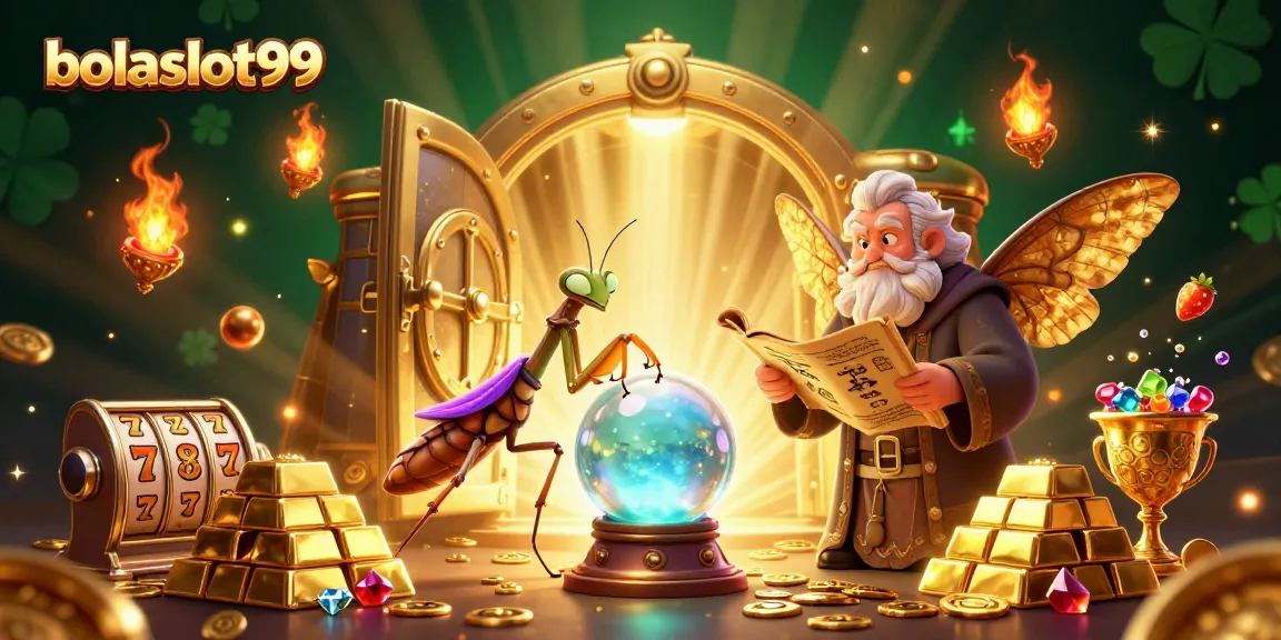 Engage in fun at bolaslot99 with a magical scene of winning treasures and fortune-telling characters.