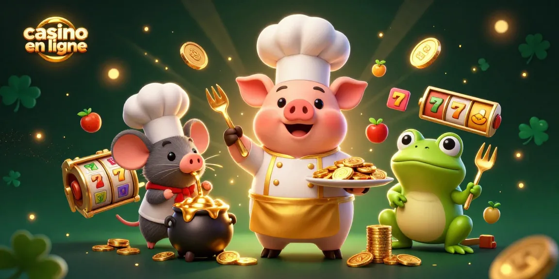 Découvrez un chef pig servant des pièces d'or dans un casino en ligne animé.