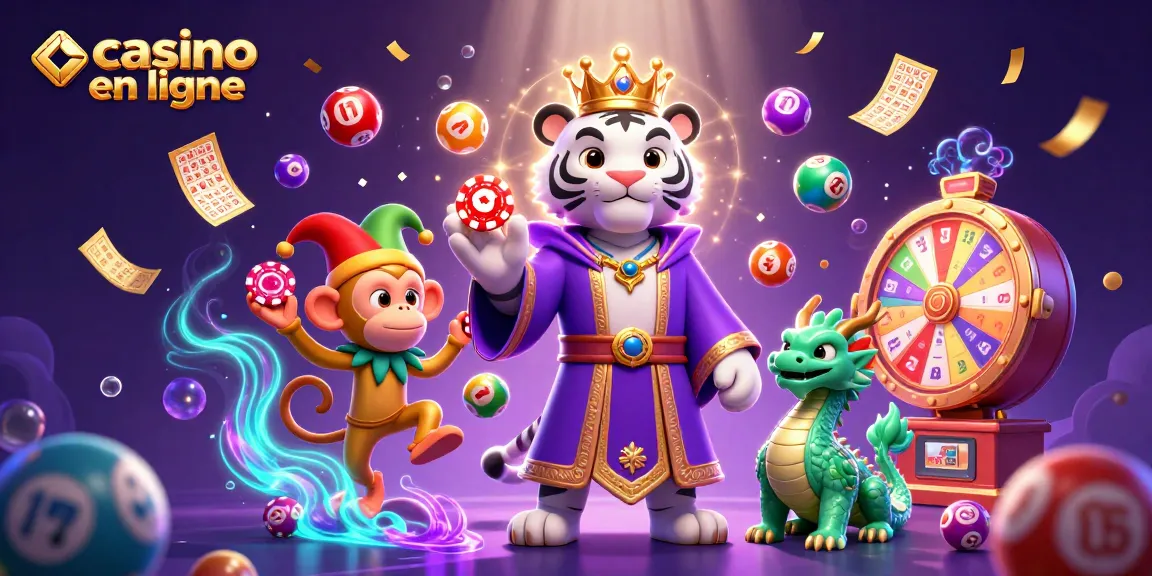 Gagnez au casino en ligne avec une illustration dynamique d'un tigre élégant et des éléments de casino.