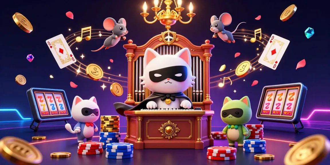 GFM casino scene with a phantom cat, acrobatic mouse, and vibrant gaming elements.