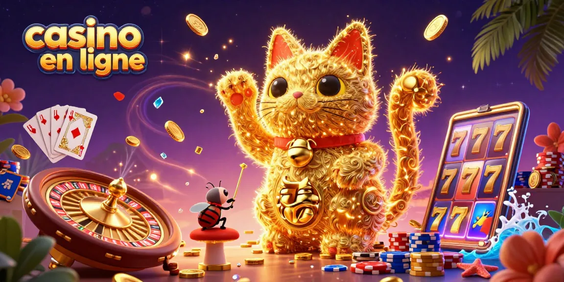 Célébrez les gains dans un casino en ligne avec des lucioles dorées et des jetons scintillants.