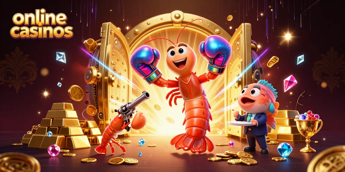 Experience the excitement of online casinos with animated characters celebrating a treasure-filled heist.