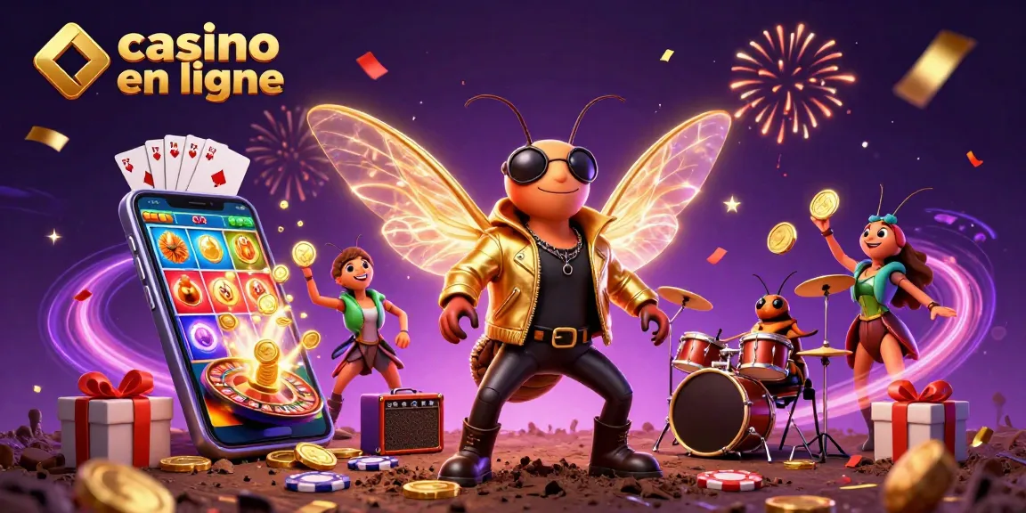 Découvrez les jeux passionnants de casino en ligne avec cette illustration dynamique et festive.