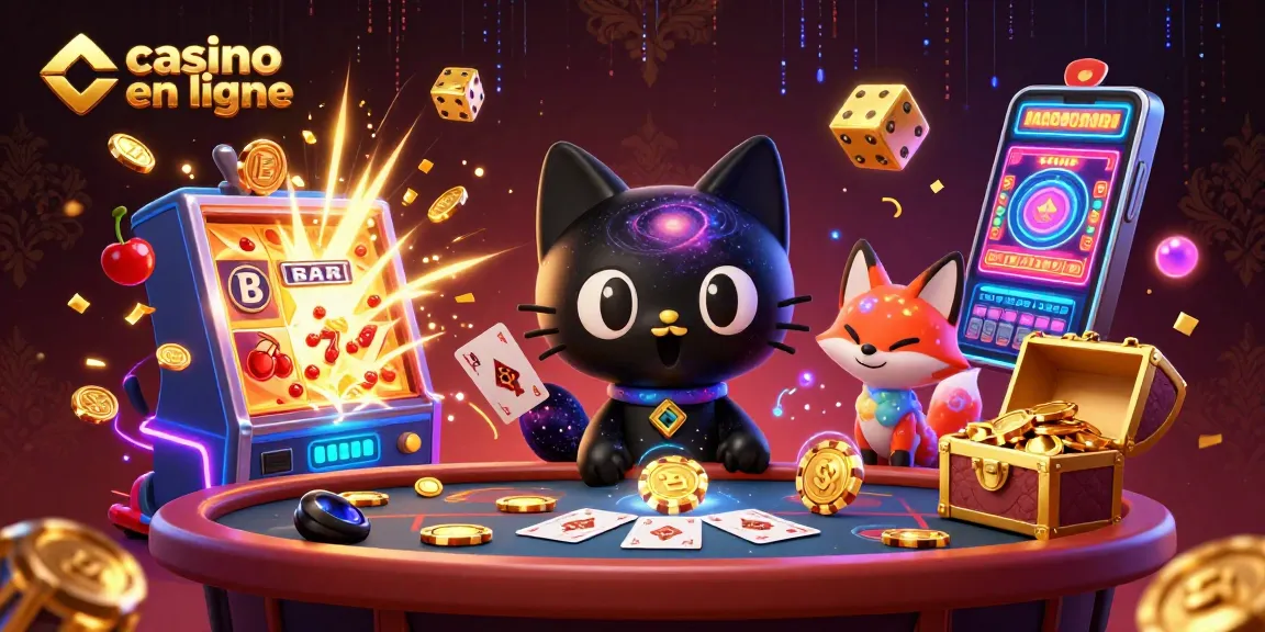Un chat noir de casino en ligne attire des jetons d'or avec son charme gravitationnel dans un décor cosmique.