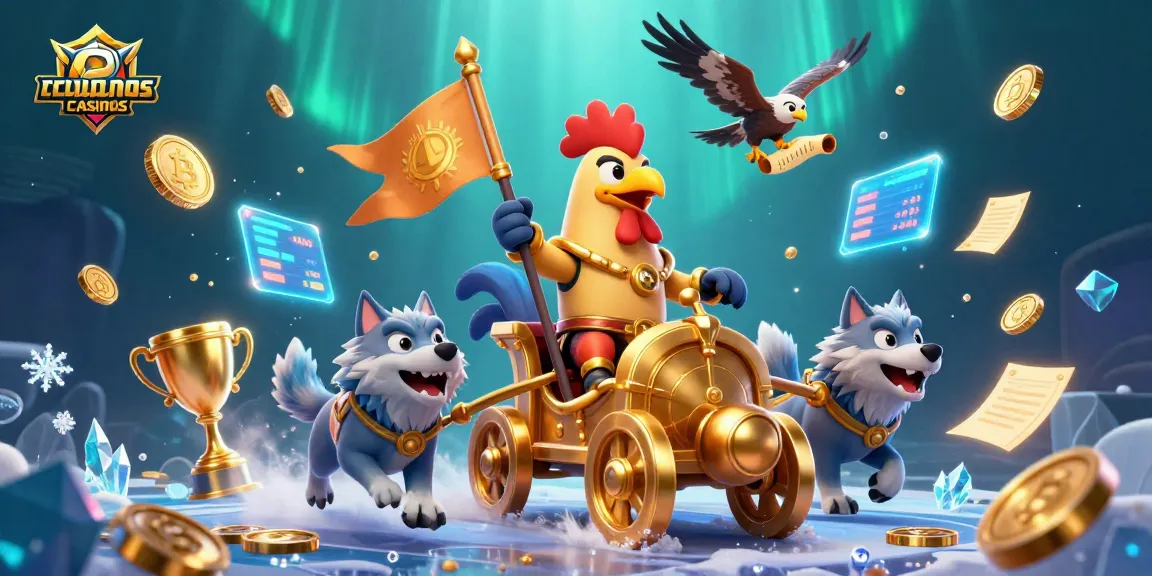 Plongée dans l'univers des crypto casinos avec un roi guerrier ludique dans un chariot en or.