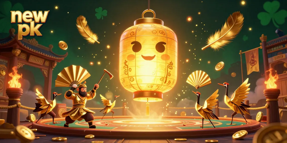 Experience big wins at new pk with a glowing lantern spirit over a vibrant casino scene.