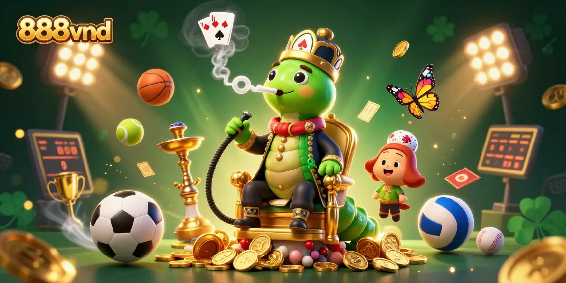 Engage with 888vnd's vibrant online gaming atmosphere featuring dynamic 3D elements for an immersive experience.