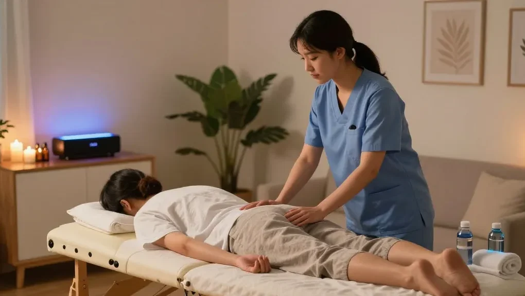Experience 마포출장안마 at home with a professional therapist providing soothing services in a serene setting.