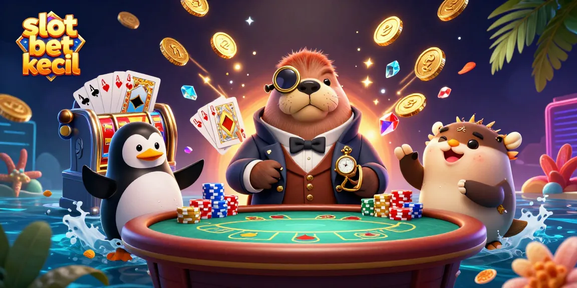 Experience the thrill of slot bet kecil with vibrant scenes of playful characters and slot reels.