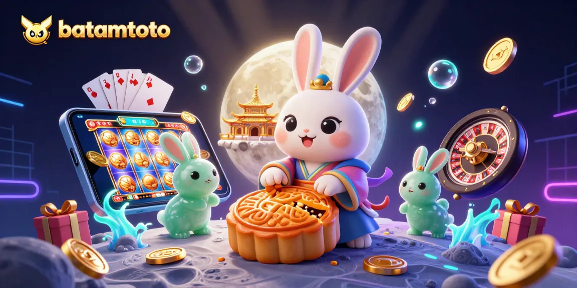 Gambar batamtoto menampilkan kelinci bulan yang sedang memukul kue bulan dengan chip poker di dalamnya