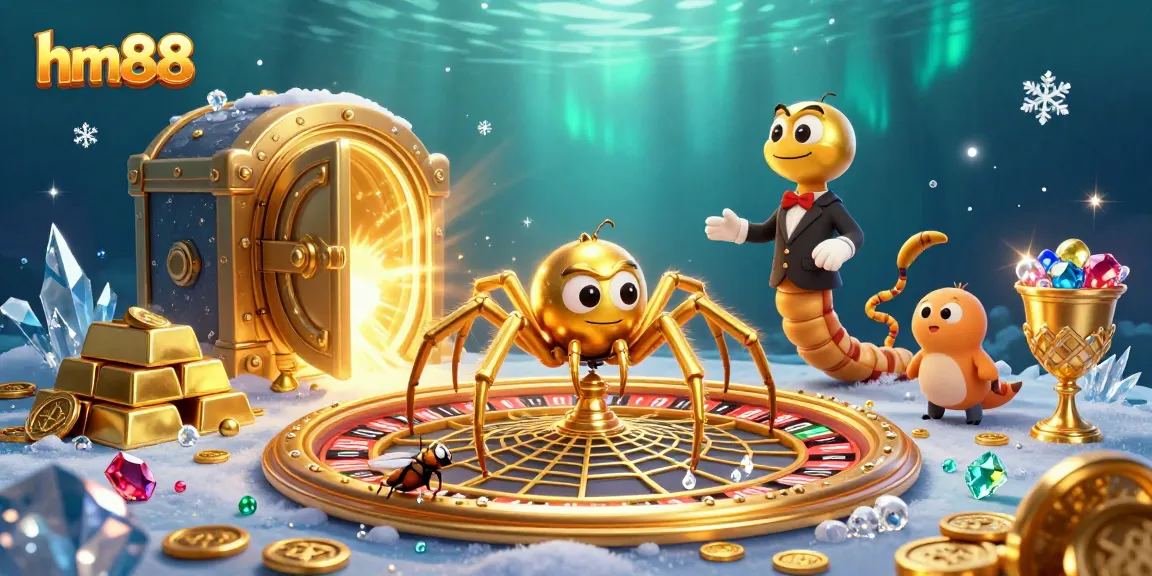 Engage in thrilling gameplay at hm88 with a vibrant, intricate casino-inspired scene featuring unique characters.