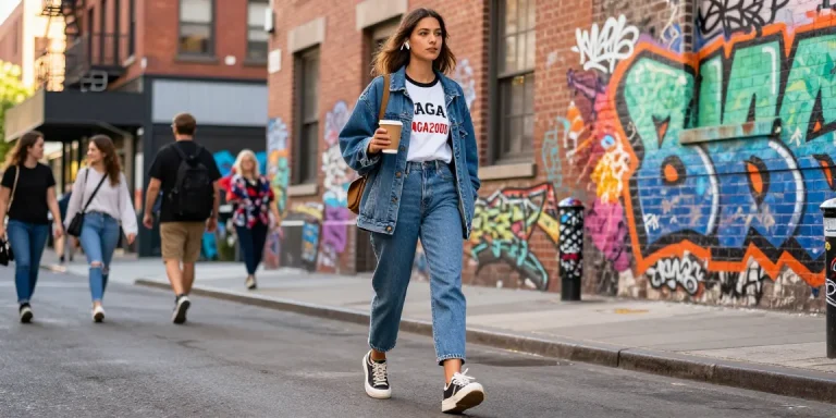 NAGA2000 trendy street fashion scene of a young woman in urban setting