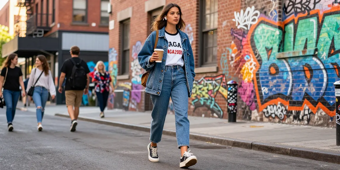 NAGA2000 trendy street fashion scene of a young woman in urban setting