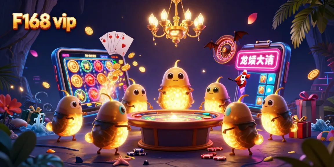 Join the F168 vip experience with glowworms lighting a vibrant cave casino scene.
