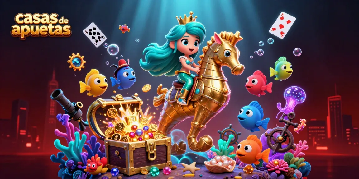Sumérgete en las casas de apuestas con una atractiva princesa sirena montando un caballito de mar.