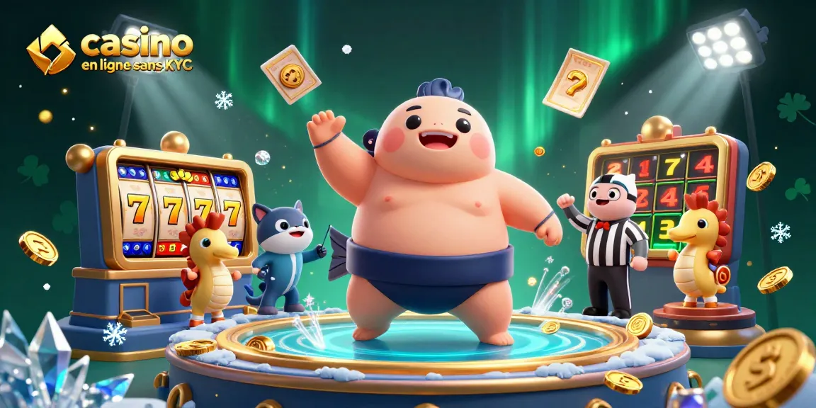Jouez au casino en ligne sans KYC avec un fugu sumo dans une illustration animée captivante.