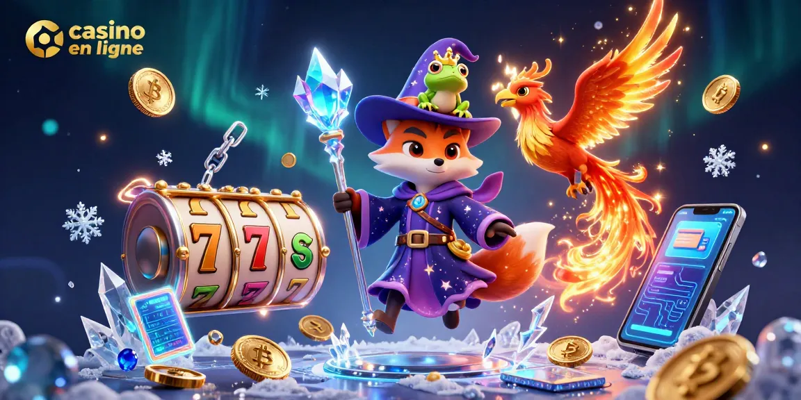 Jouez au casino en ligne avec cette illustration captivante de jeux de machines à sous et de crypto-monnaies.