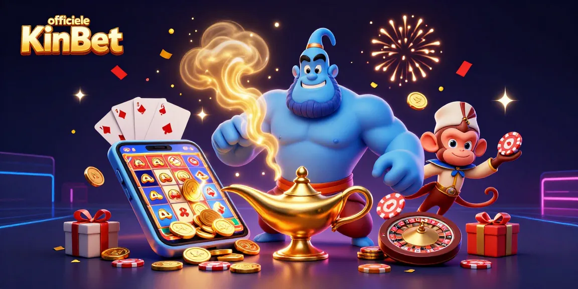 Join the fun at officiële KinBet with a vibrantly illustrated casino scene featuring games and excitement.