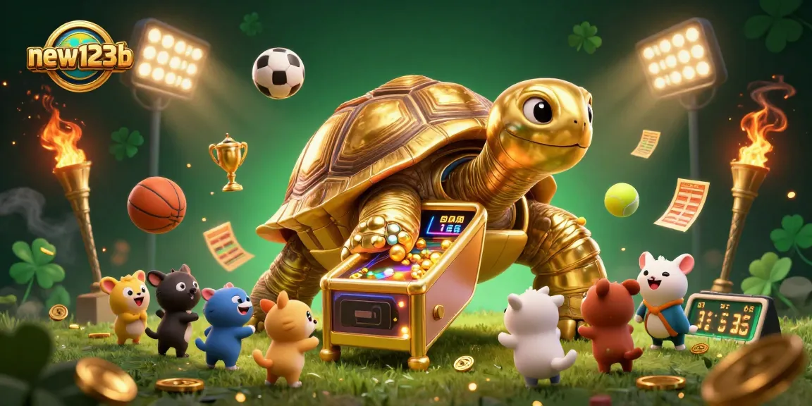 Experience new123b with an exciting 3D casino scene featuring a golden tortoise pinball machine.
