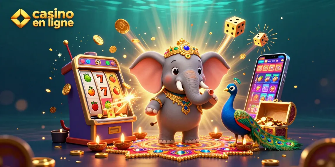 Jouez à casino en ligne avec un éléphant festif et des éléments de jackpot explosifs remplis de couleurs.