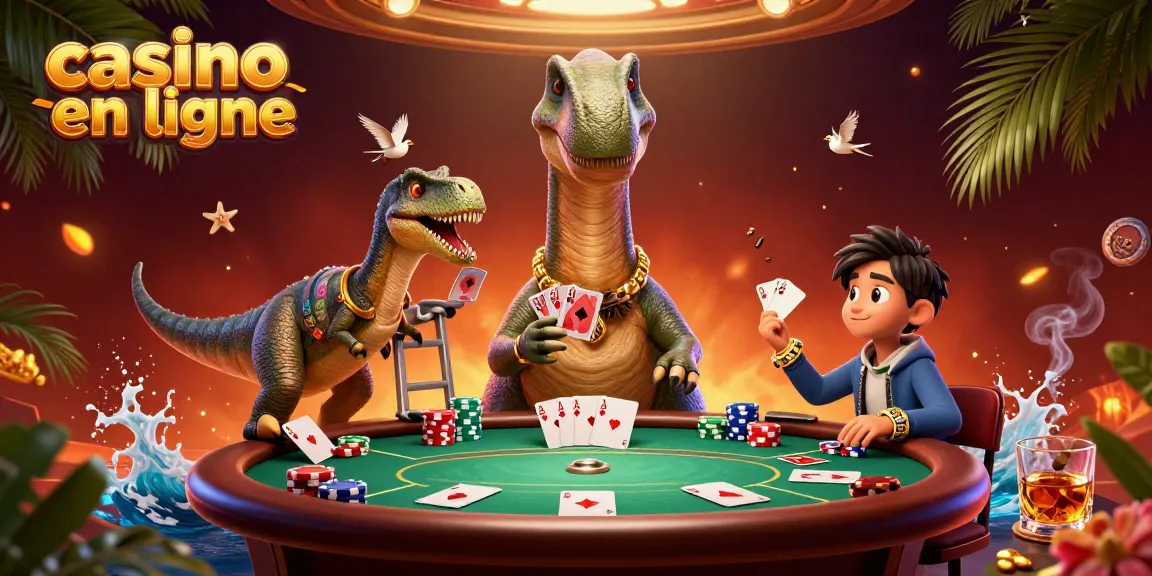 Profitez d'une partie de poker captivante dans un casino en ligne avec des créatures préhistoriques.