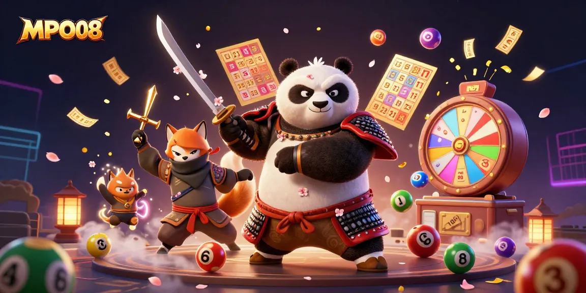 MPO08 captures the thrill of online gambling with interactive characters and vibrant game elements in this immersive illustration.