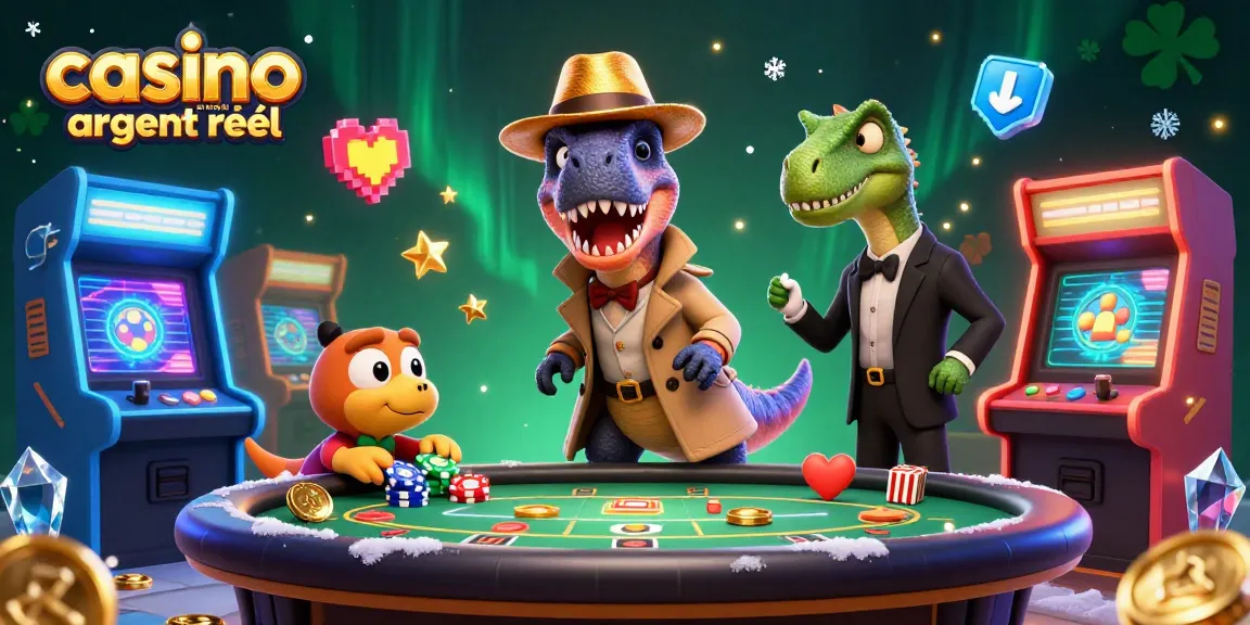 Le casino en ligne argent réel met en scène un vélociraptor au blackjack, une ambiance festive et dynamique.