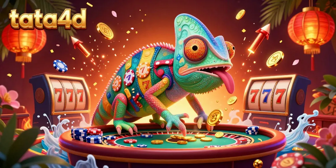 Engage with tata4d's vibrant casino world featuring an enormous chameleon and thrilling casino games.