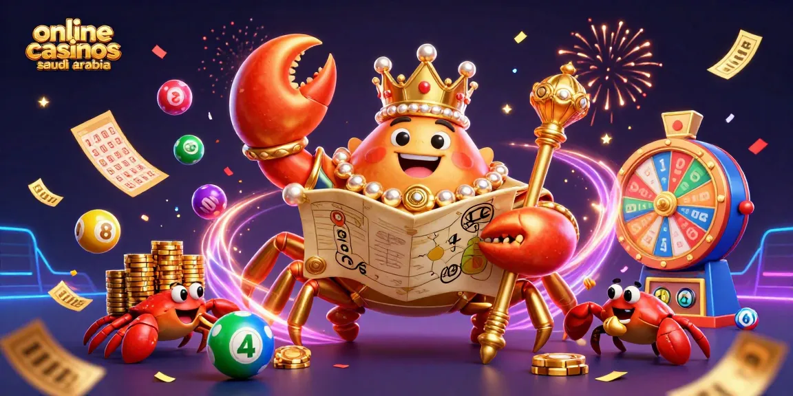 Interact with vibrant visuals of online casinos saudi arabia featuring a golden crab emperor and lottery elements.