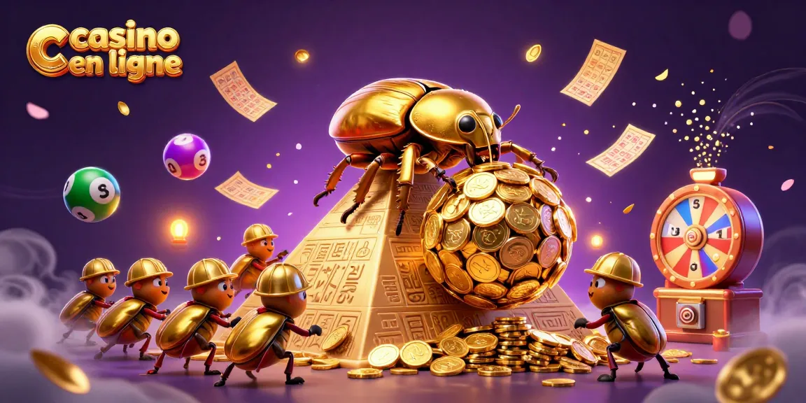 Gagnez avec le casino en ligne : illustration dynamique de jeux, avec des symboles et lots colorés.