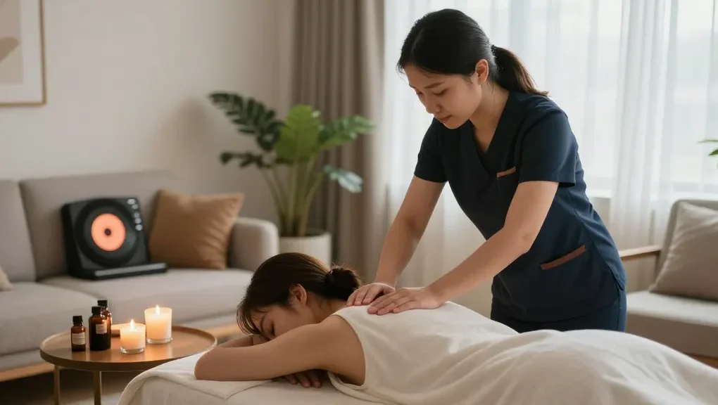 Experience 서울출장안마 in a serene home setting with a professional massage therapist providing relaxation.