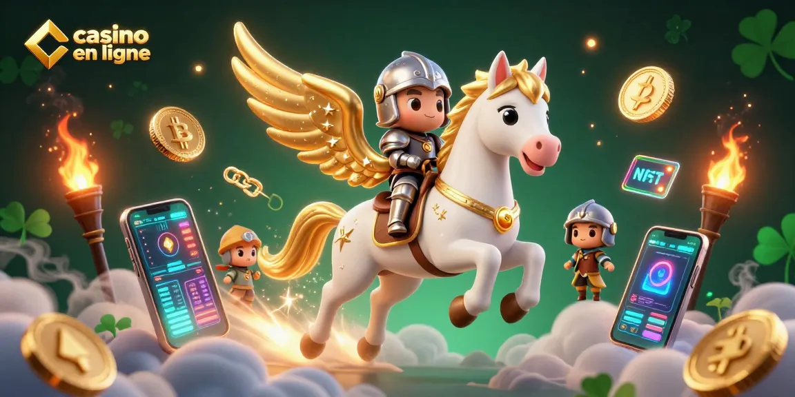 Plongez dans le monde du casino en ligne avec un cheval céleste et des éléments de cryptomonnaie captivants.